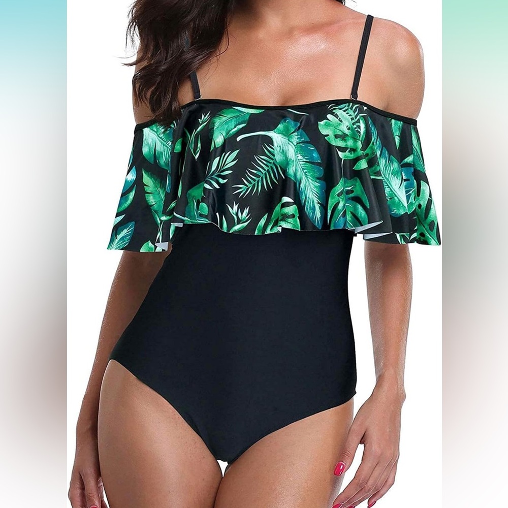 NWT - One Piece Vintage Off the Shoulder Swim Suit
